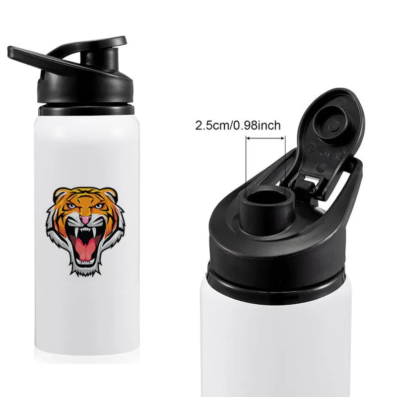 White aluminium sports water bottle with 600ml and 750ml capacity options for cycling and outdoor activities