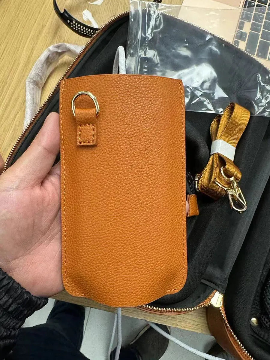 Leather battery shoulder strap protective cover in black and brown colour options