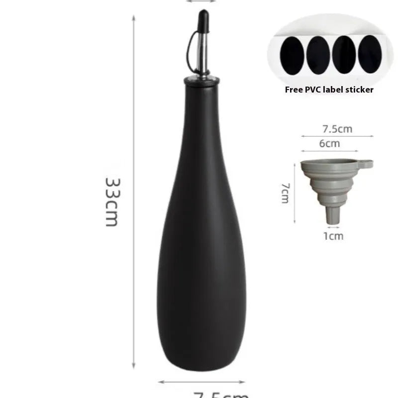 Ceramic oil pot with plastic funnel and brush in black, coffee, or white colour, 650ml capacity