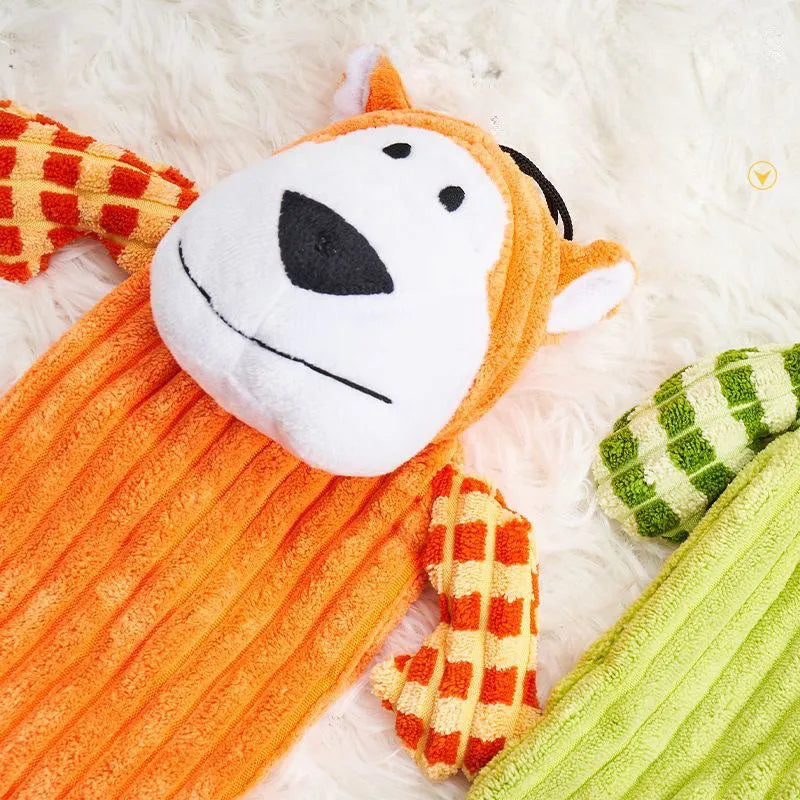 Immortal Squeaker plush dog toy for aggressive chewers in orange or green colour