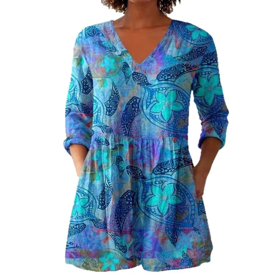 Women's slim-fit retro printed long-sleeved top in a solid colour on a hanger.