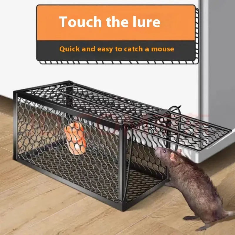 Automatic mouse cage trap in metal or plastic, shown in small, medium and large sizes for indoor use.