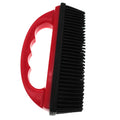 Red handheld pet hair removal brush for grooming and carpet cleaning, shown at 160mm by 85mm.
