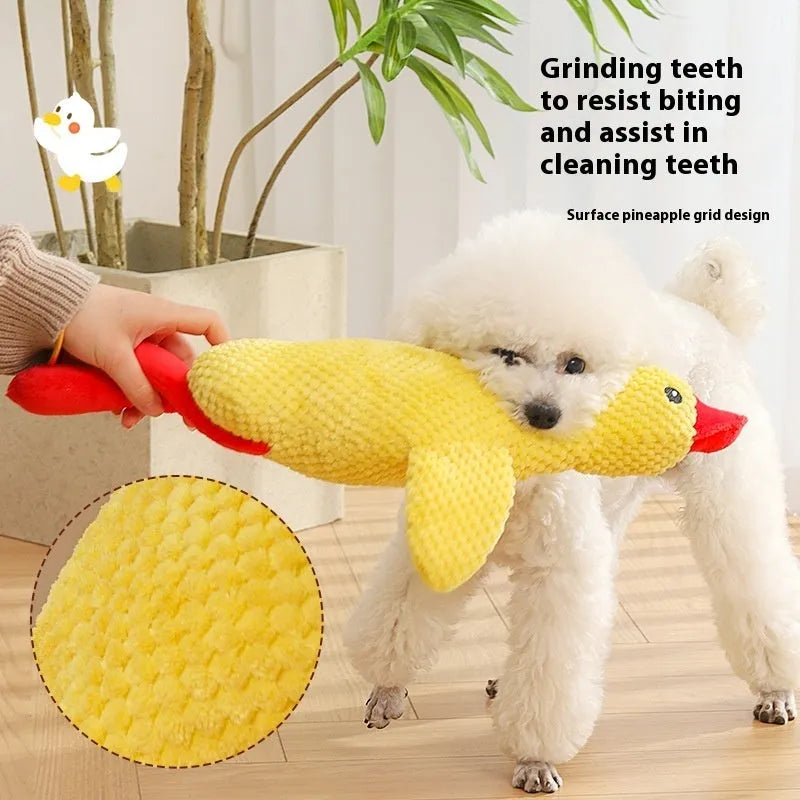 Rhubarb goose plush dog toy with simulated pineapple grid call texture and sound molar feature