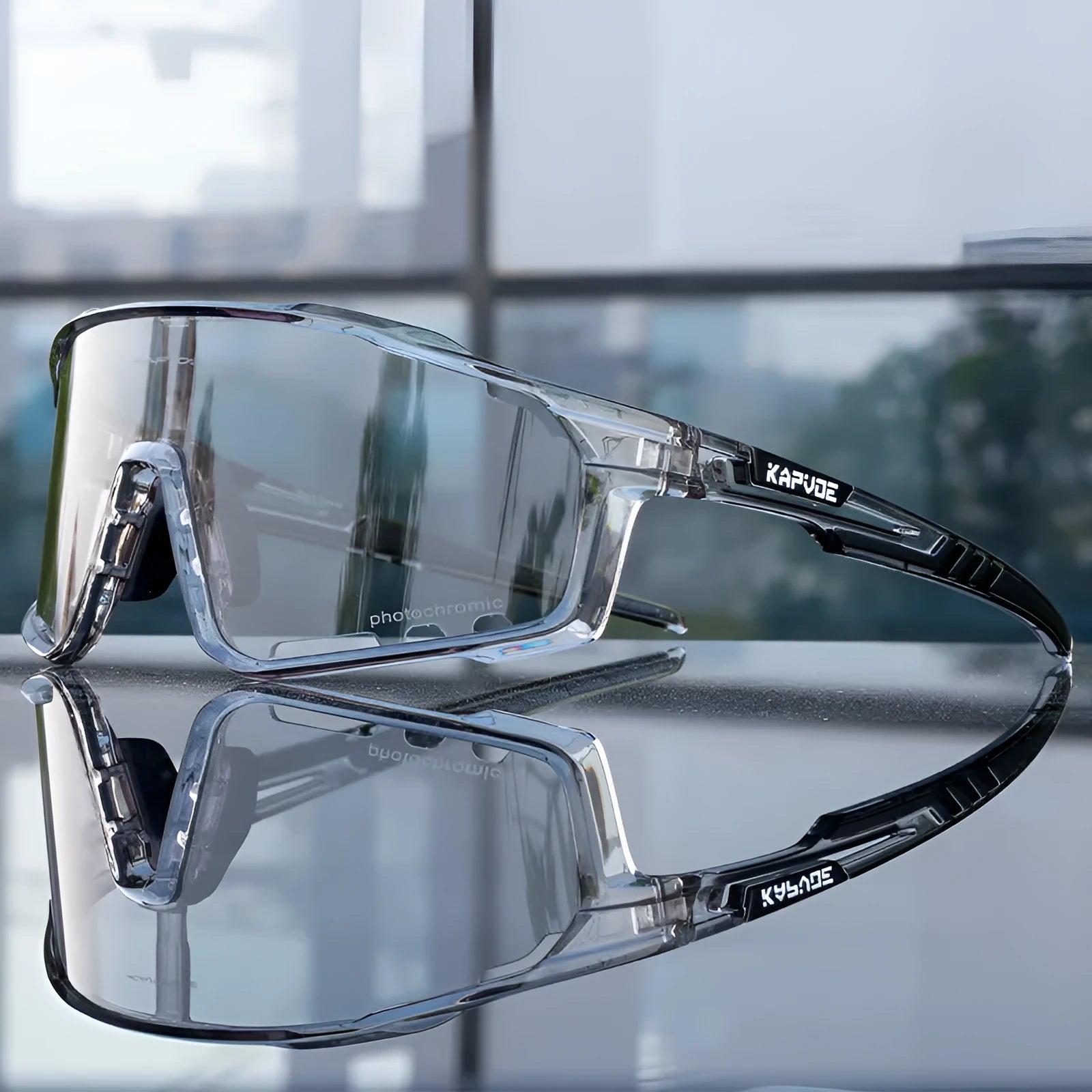 Photochromic cycling sunglasses with TR90 frame and semi-rimless design for outdoor sports