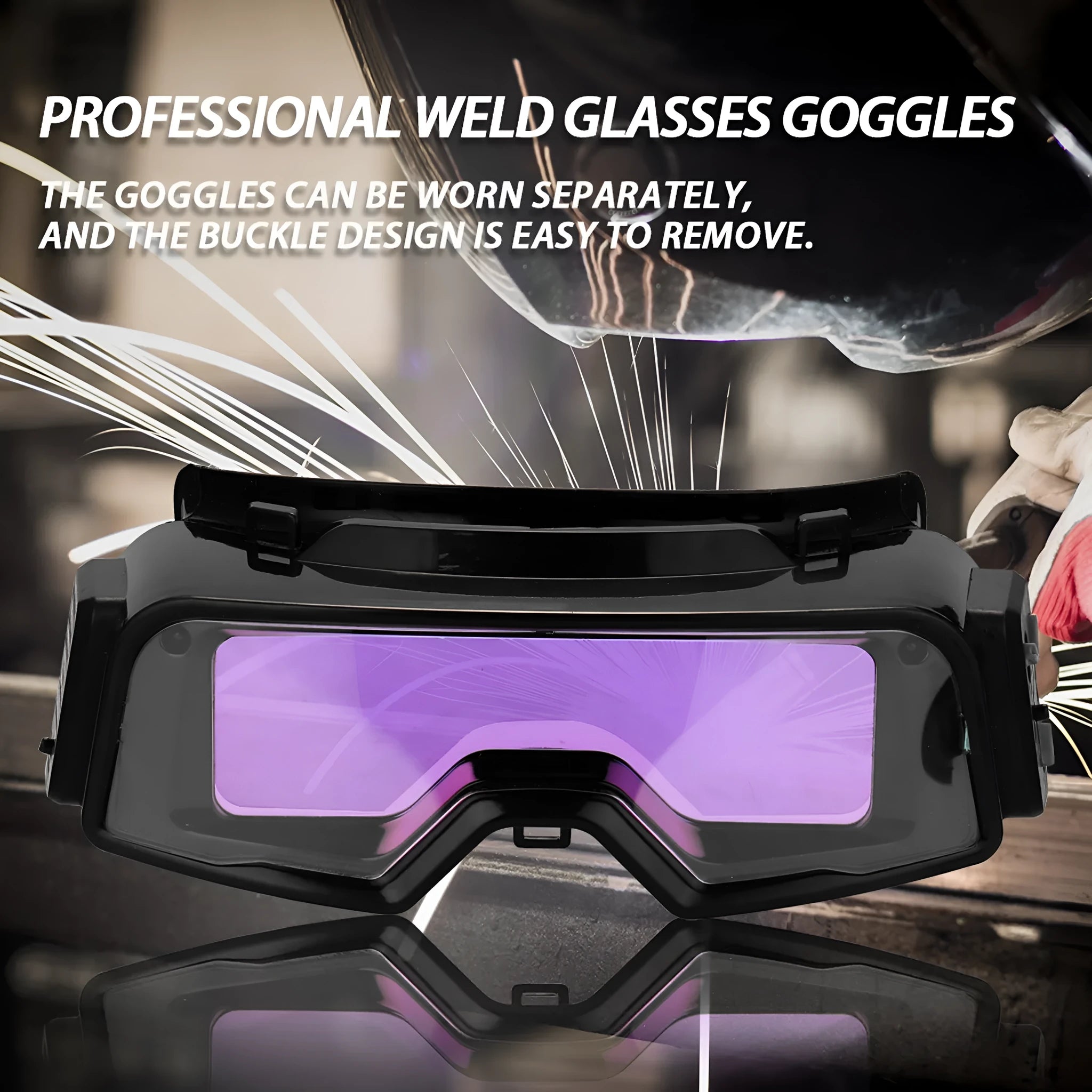 Black automatic welding mask with auto-darkening lens and adjustable sensitivity for electric welding protection.