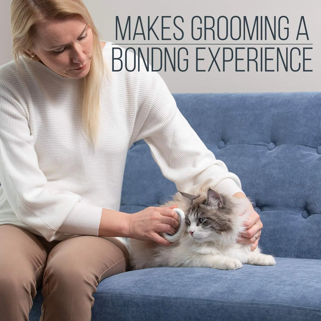Small blue pet grooming comb with ergonomic handle for cat and dog hair removal