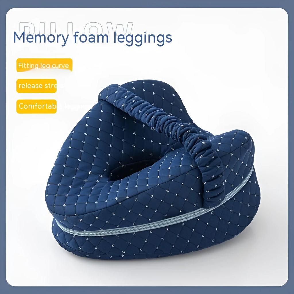 Heart-shaped dark blue memory foam leg pillow for adult use with 25x23x13cm dimensions