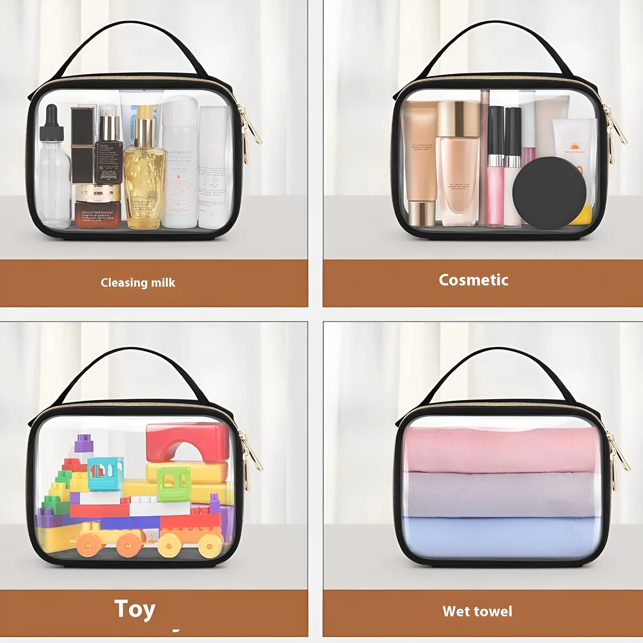 Clear PVC lipstick storage wash bag with detachable chain in multiple colour options