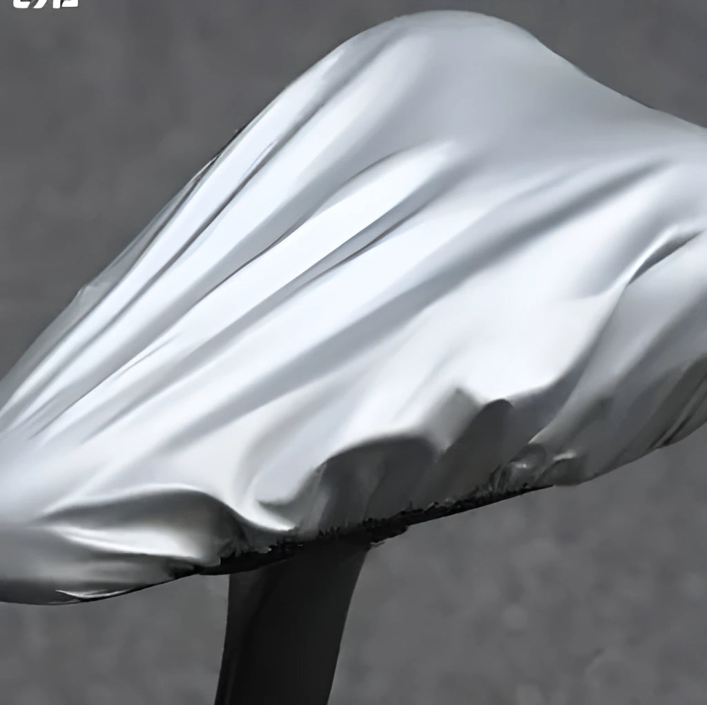 Silver polyester outdoor cycling bike saddle rain cover on a bicycle seat