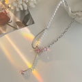 Pink crystal geometric necklace with stainless steel box chain and mixed gem inlay pendant
