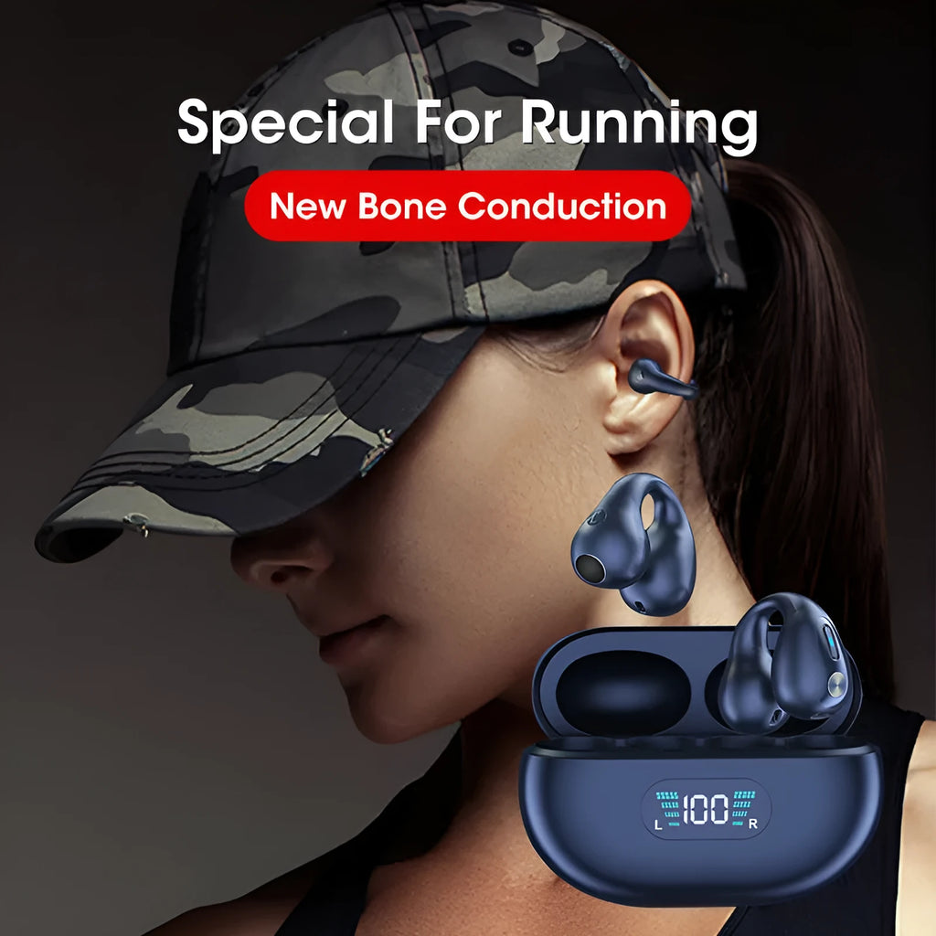 Q80 bone conduction Bluetooth headset with ear clip design in black, white, or khaki colour