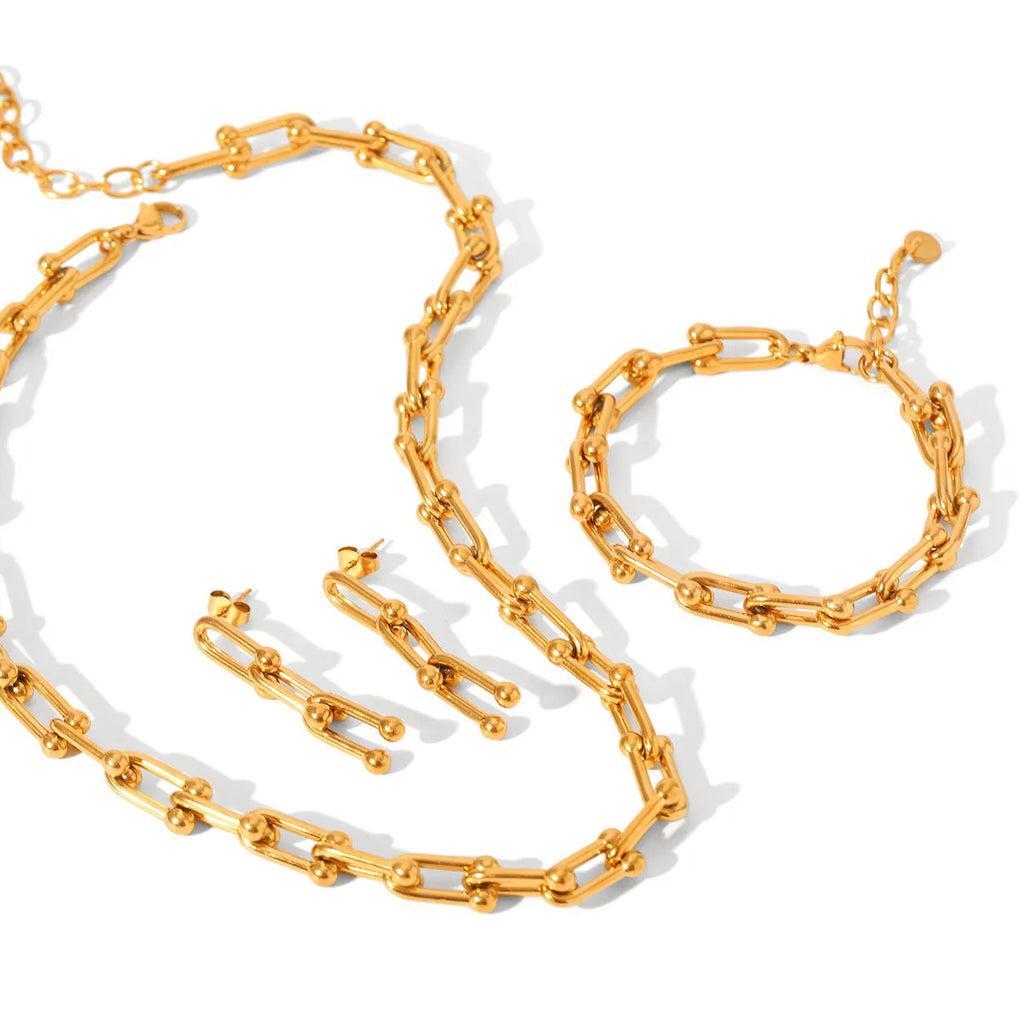 Stainless steel horseshoe chain jewellery set with titanium pendant in multiple colour options