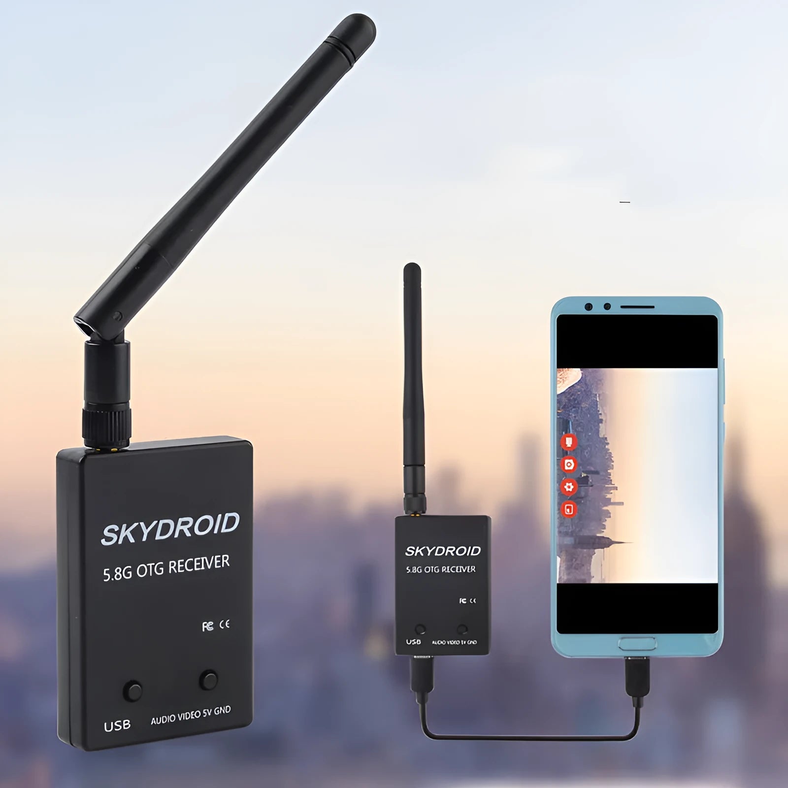 UAV single antenna 5.8G glasses video capture system for mobile phone drone reception