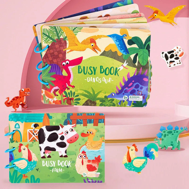 Children's early education velcro quiet book in dinosaur style on white background