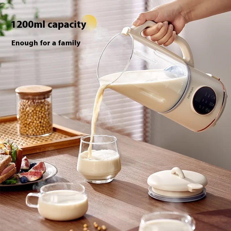 Milky white automatic soybean milk machine with glass jug and touch controls