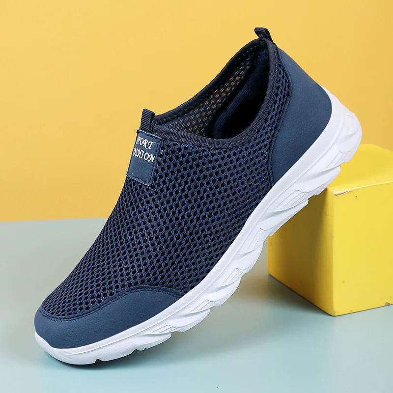 Large size casual mesh low-top sneakers for men in G836 Gray, EVA sole, round toe