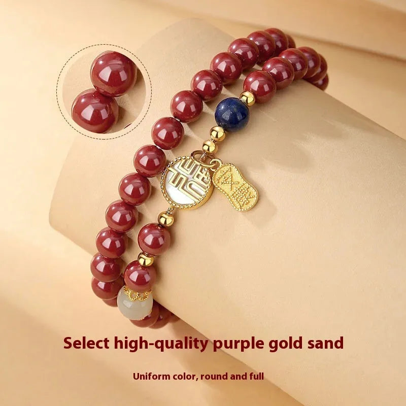 S925 sterling silver women's bracelet with white shell blessing card and cinnabar beads, 6mm diameter.