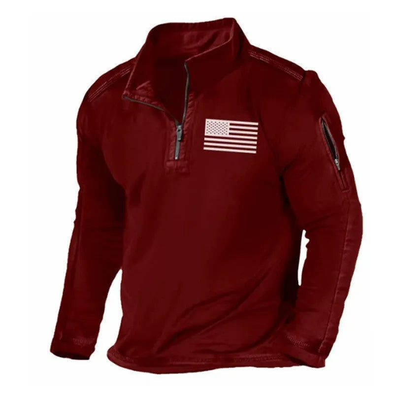 Men's zipped stand collar long-sleeved polyester sweater in sports fashion style