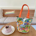 Dream Garden Orange plush canvas bucket bag with double shoulder straps and artistic letter printing