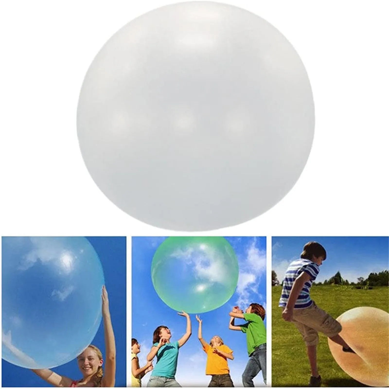 Large pink, yellow, green, and blue inflatable TPR bounce balls in different sizes.