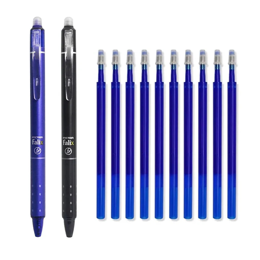 Blue retractable gel pen with 0.5mm stainless steel tip and erasable ink cartridge