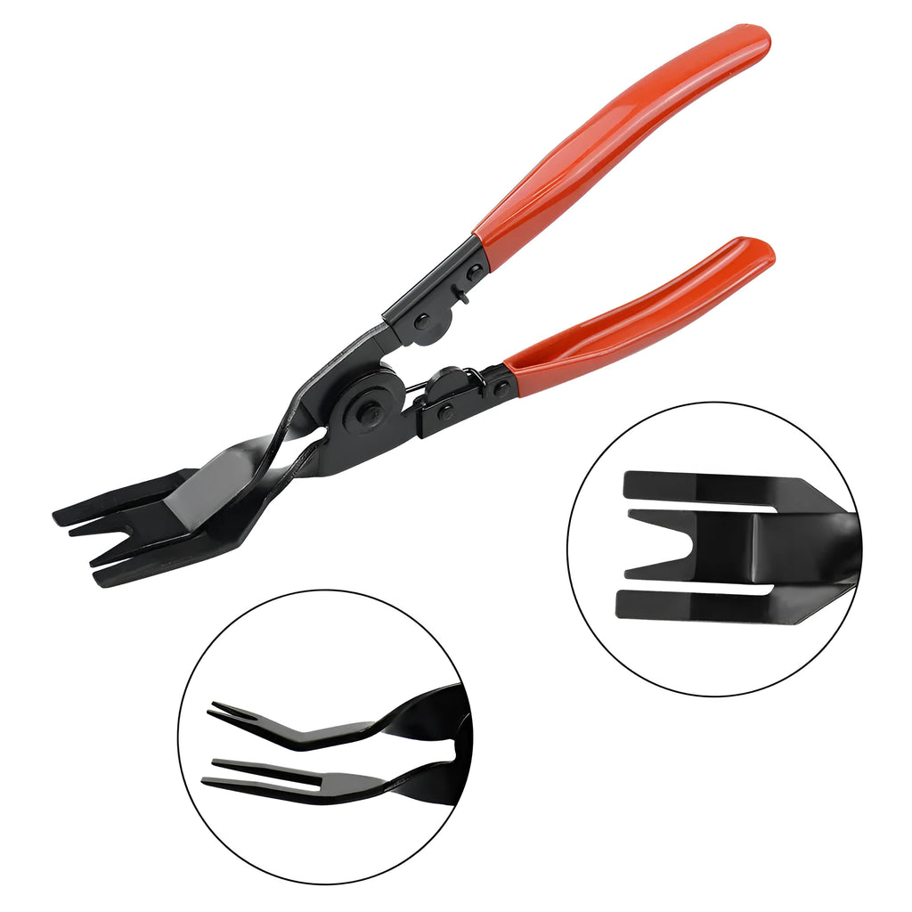 Red-handled steel automotive clip driver tool for General Motors door panel and horn nailing.