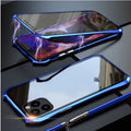 Metal protective back cover case for Apple iPhone 11, shown in black, blue, red, and silver colour options.