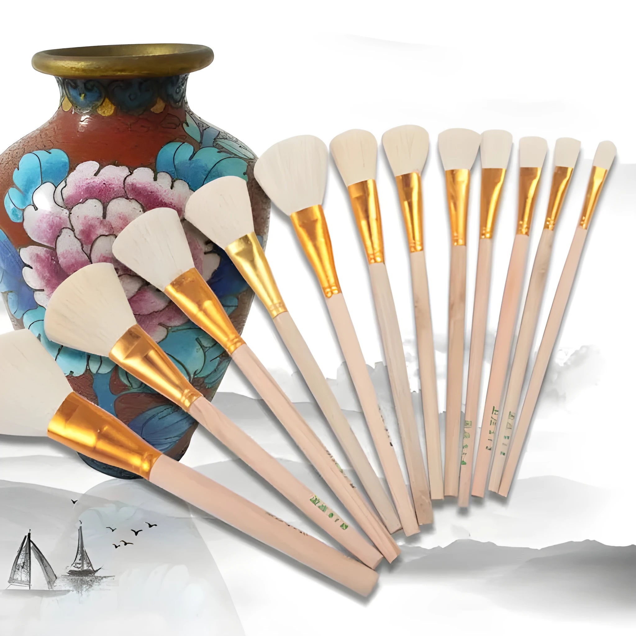 Wool painting brush with soft head for watercolour and oil painting, showing size options