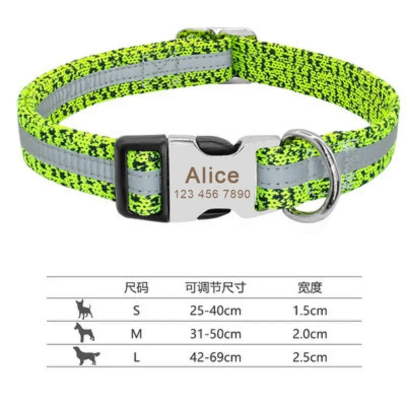 Adjustable nylon dog collar with quick-release buckle in black, green, and rose red