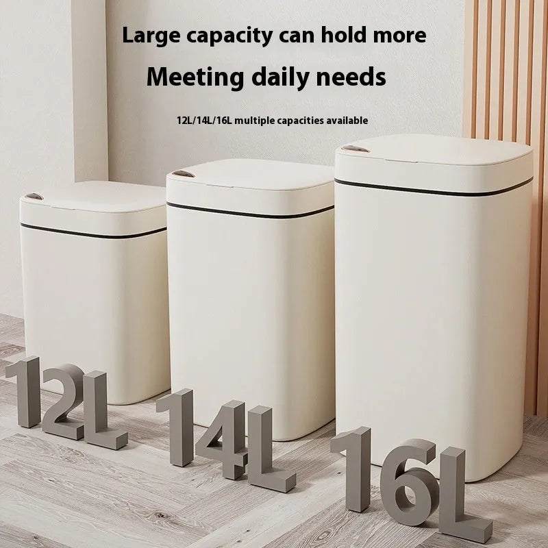 Square automatic sensor kitchen bin with induction opening in milk white colour, 14L capacity