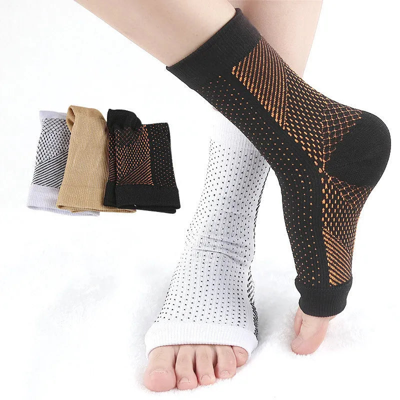 Short tube sports compression socks in black, white, skin colour, and copper for basketball.