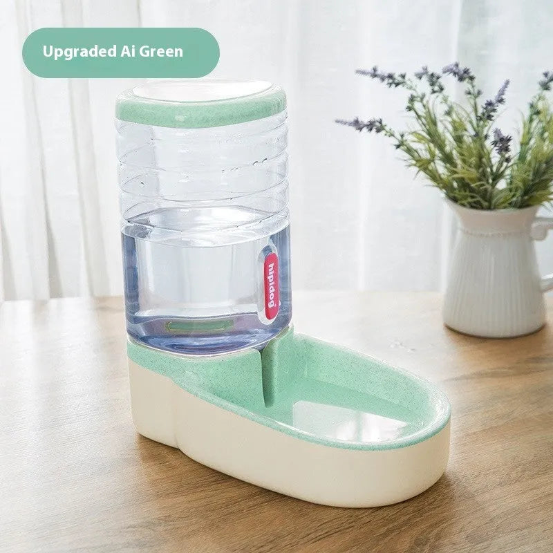 Second generation 3.8 litre automatic pet water fountain and feeder in grey, blue, green, or pink colour for dogs and cats.