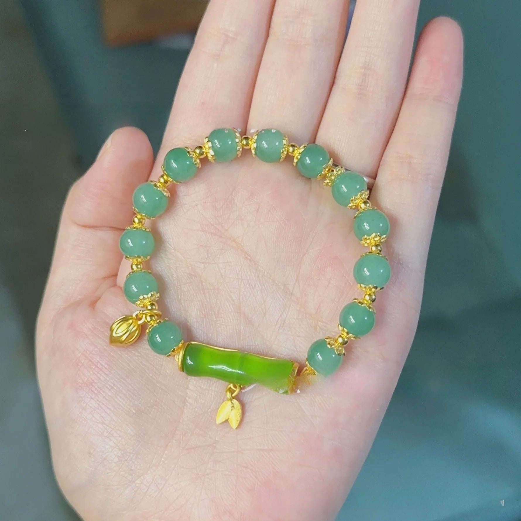 Retro bamboo bracelet with Ruyi pattern and flower design in electroplated glass