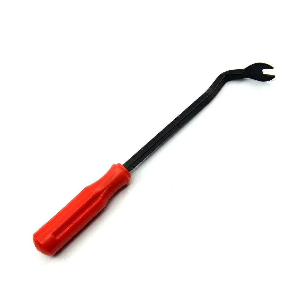 Red-handled steel automotive clip driver tool for General Motors door panel and horn nailing.