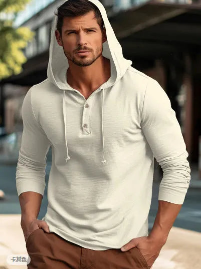 Men's cotton pullover hoodie in dark blue colour with long sleeves and relaxed fit