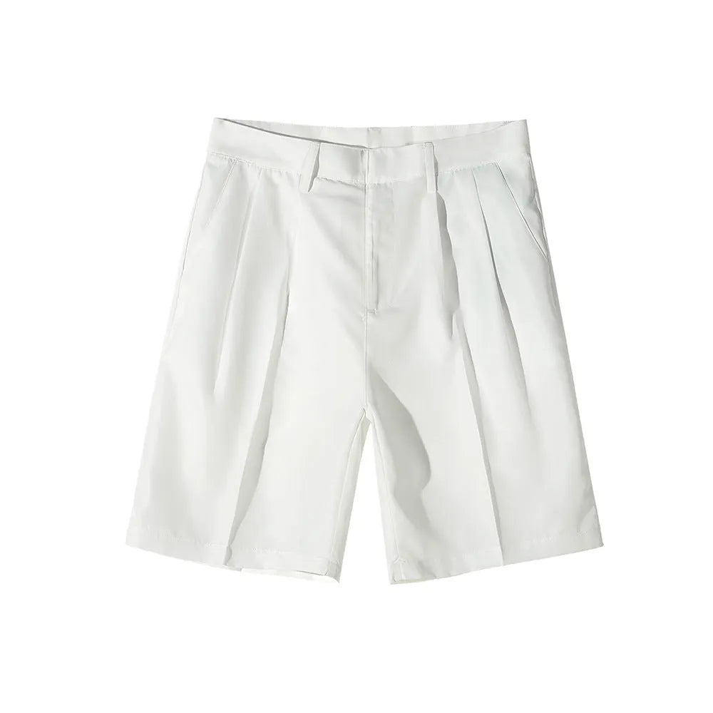 Men's straight-leg casual shorts in polyester fabric available in black, white and khaki colours