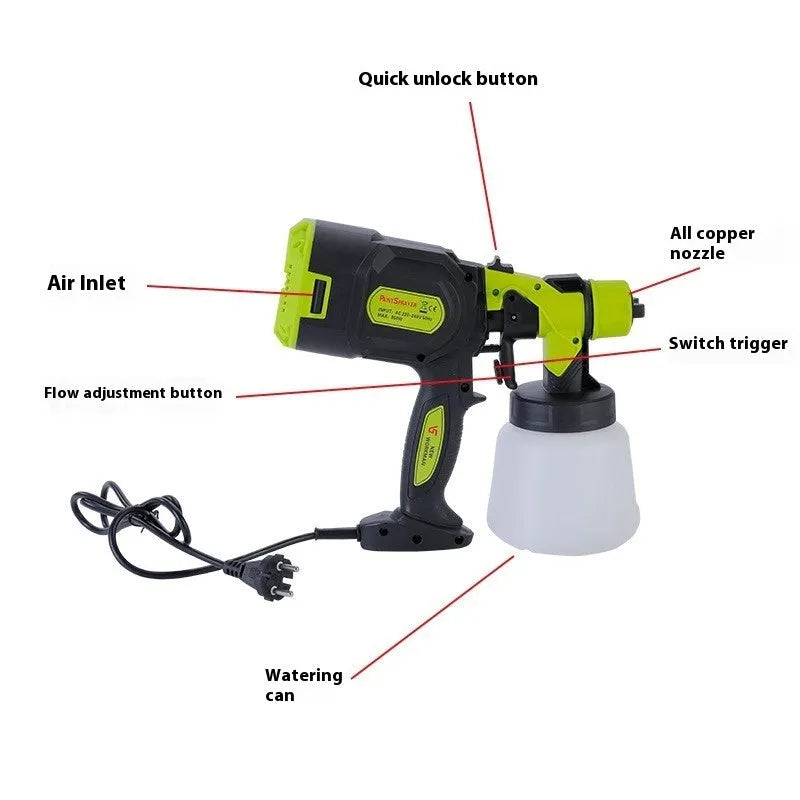 Electric high pressure portable paint spray gun with 850W motor and 1.8mm nozzle