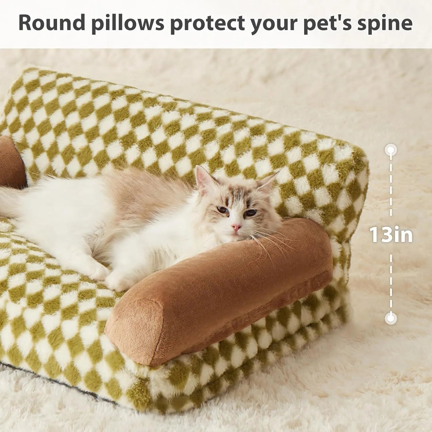 Checkered pet sofa bed for cats and small dogs with removable cover and non-slip bottom
