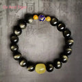 Golden obsidian bracelet with 10mm zodiac animal beads in geometric ethnic design