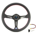 14-inch leather steering wheel with concave centre in black skeleton finish.
