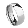 Silver titanium steel ring shown in a minimalist style on a finger, demonstrating its width options.