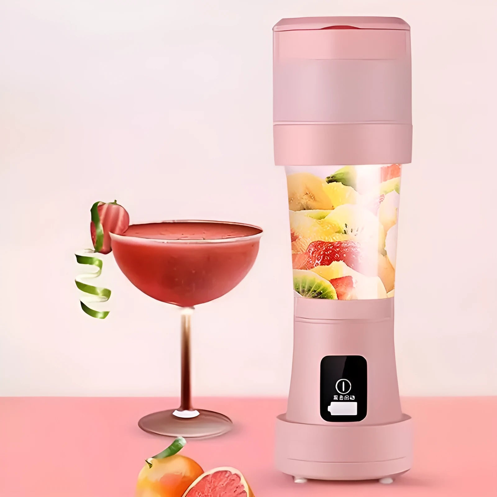 Blue portable USB blender with 450ml cup and folding design for travel smoothies
