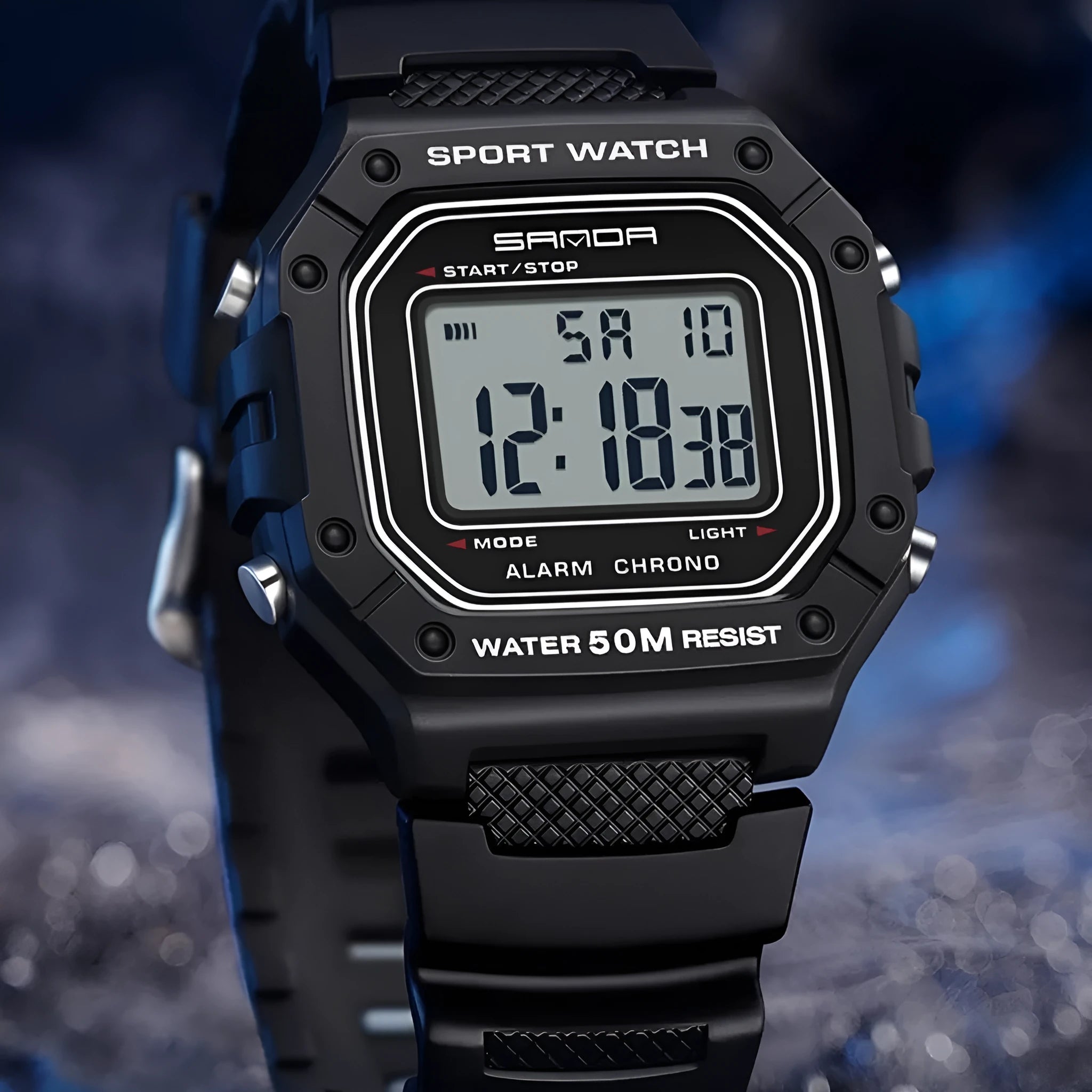 Waterproof electronic watch with alarm function for swimming available in multiple colour options