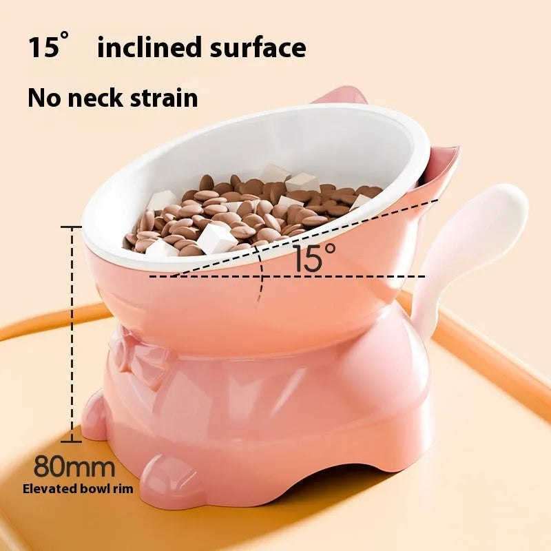 Oblique stainless steel cat bowl in yellow colour with a non-slip base.