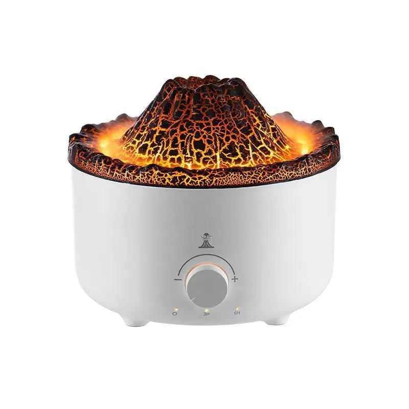 White simulated flame volcano humidifier and aroma diffuser with remote control