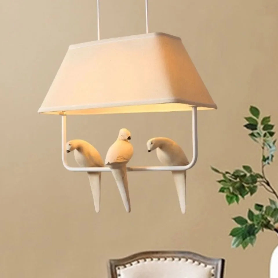 Bird theme chandelier ceiling lamp with fabric shade and iron frame