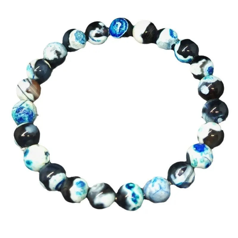 Handmade natural agate bracelet with 8mm round beads and Bohemian style glass elements