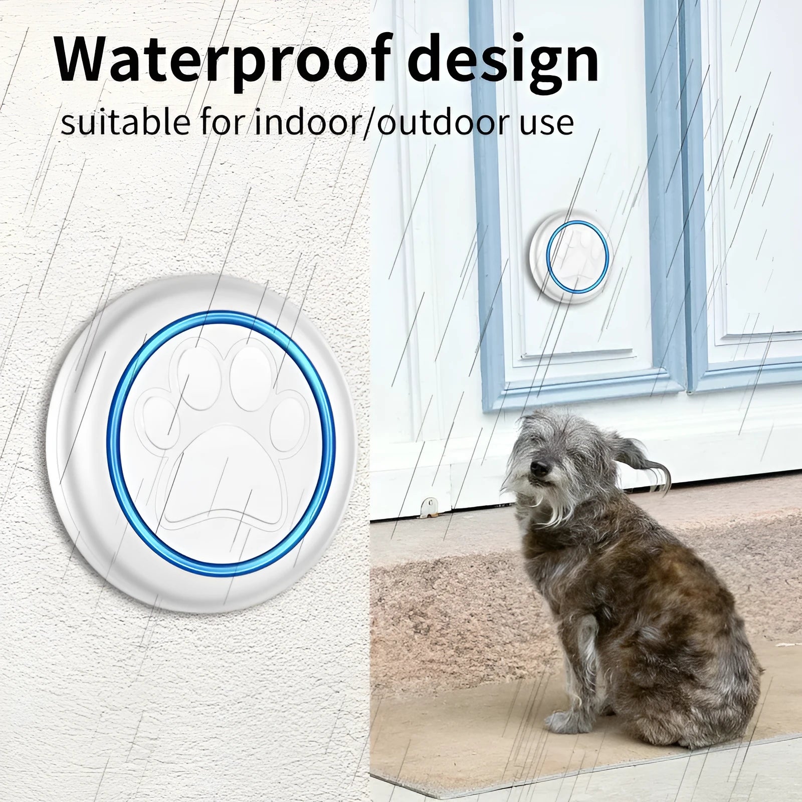 Wireless waterproof touch doorbell for pet dog training in black and white.