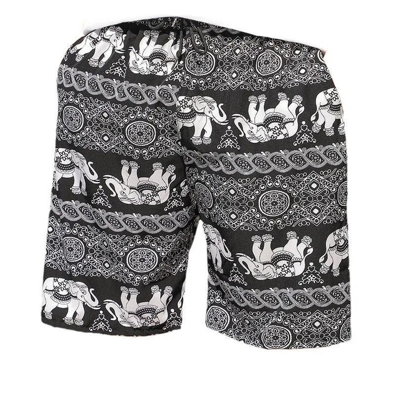 Men's striped floral printed ice silk beach trousers loose casual cut